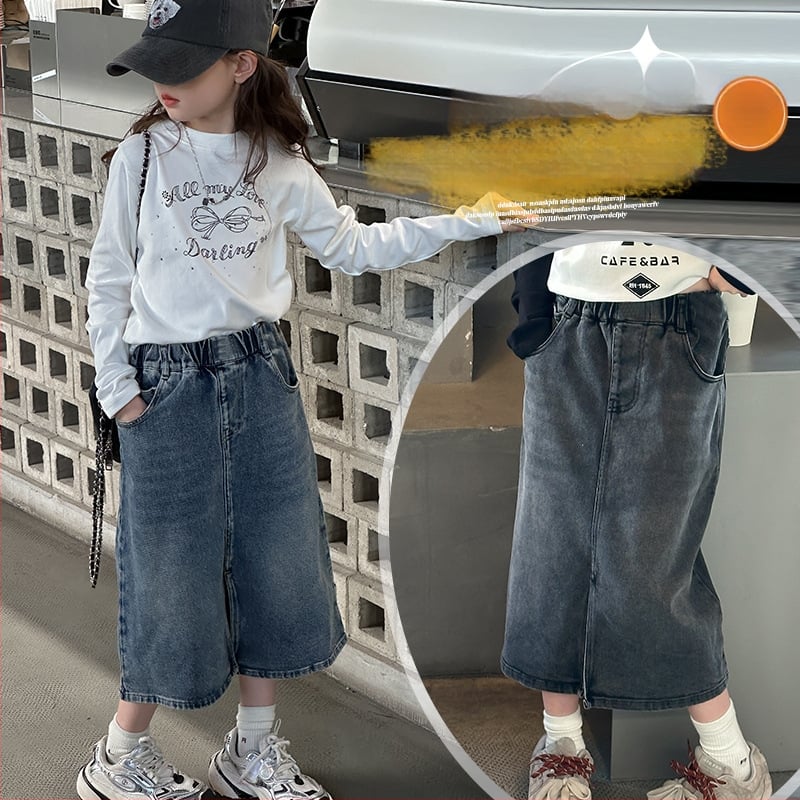 Lányok őszi denim szoknyája, koreai stílus, A-vonal, pamut anyag, egyszínű