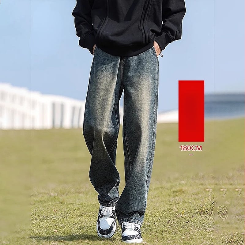 Muške traperice s flisom, duge za visinu 190 cm, jesen-zima, japanski retro stil, ravnog kroja.