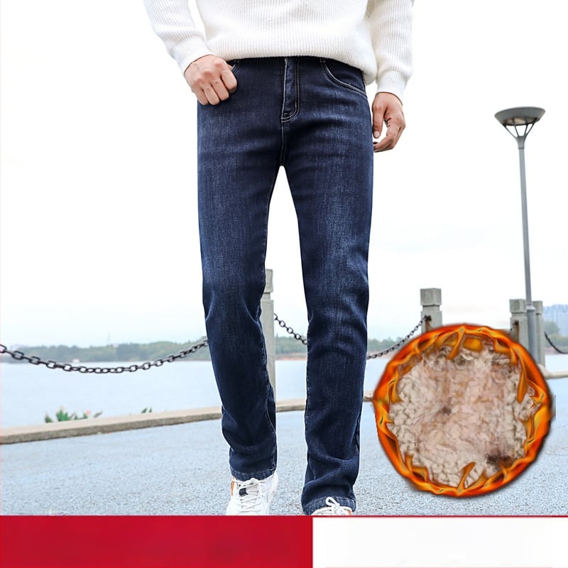 Muške produžene traperice s visokim pojasom, ravni kroj, elastične, fleece podstavom, denim, za visoke muškarce
