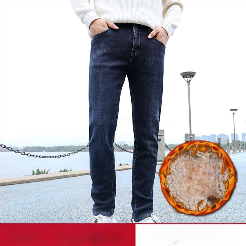 Muške produžene traperice s visokim pojasom, ravni kroj, elastične, fleece podstavom, denim, za visoke muškarce
