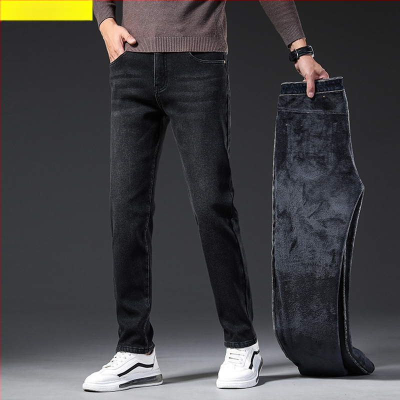 Vyriniai džinsai su fliso pamušalu, mikroelastiniai, tiesaus kirpimo, vidutinio liemens, žiemos 2024