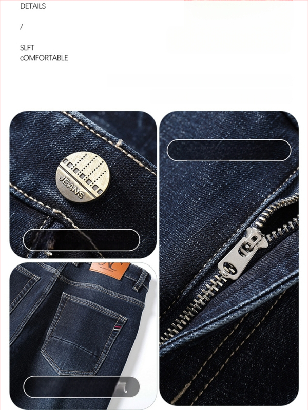 Vyriski žieminiai džinsai su fleece įdėklu, mikroelastiniai, slim-fit tiesus kirpimas, vidurio juosmuo, kasdieniam naudojimui