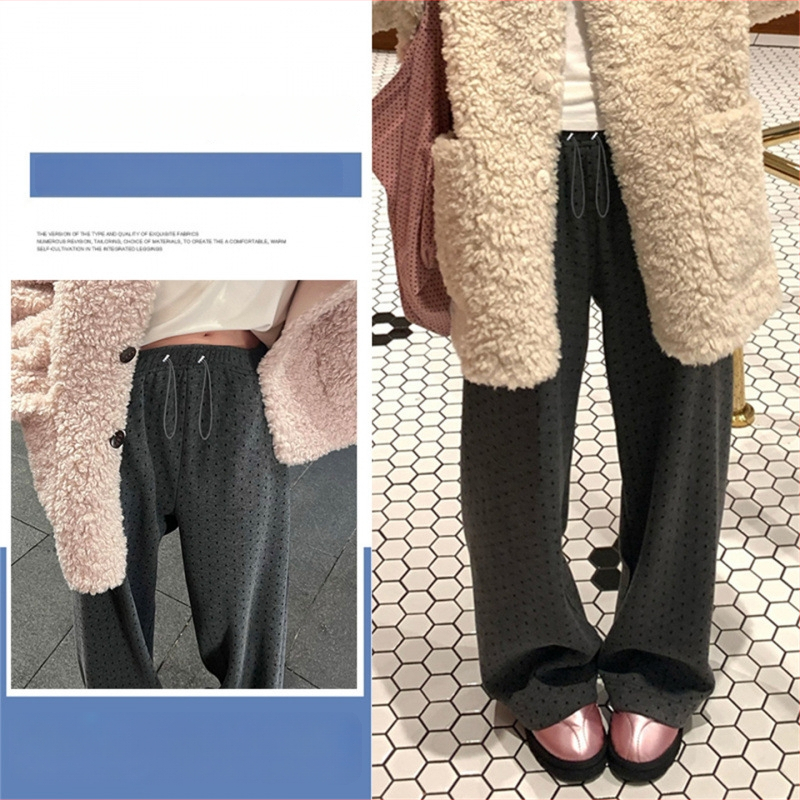 Trudničarske hlače s točkicama, široke nogavice, vunena-smjesa elastana, tople za proljeće i jesen