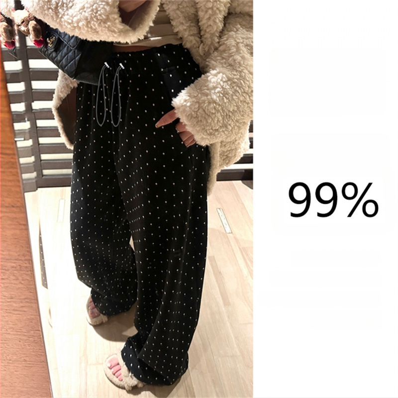 Trudničarske hlače s točkicama, široke nogavice, vunena-smjesa elastana, tople za proljeće i jesen