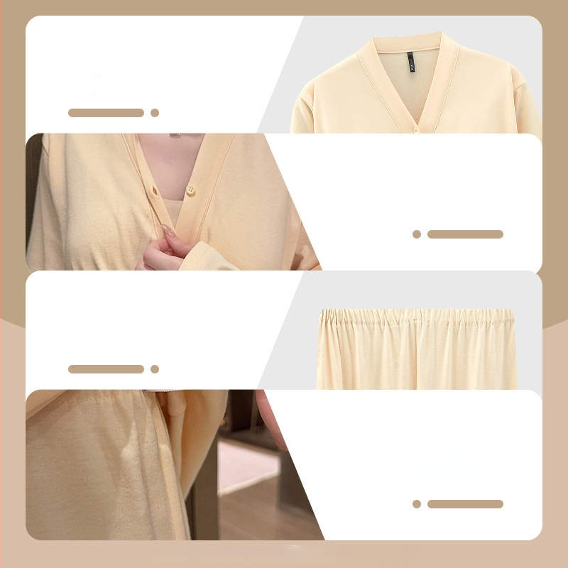 Postpartumski komplet pidžama za dojenje s jastučićima za dojke — 100% pamuk, dugi rukavi, hlače, proljetno-jesenski stil