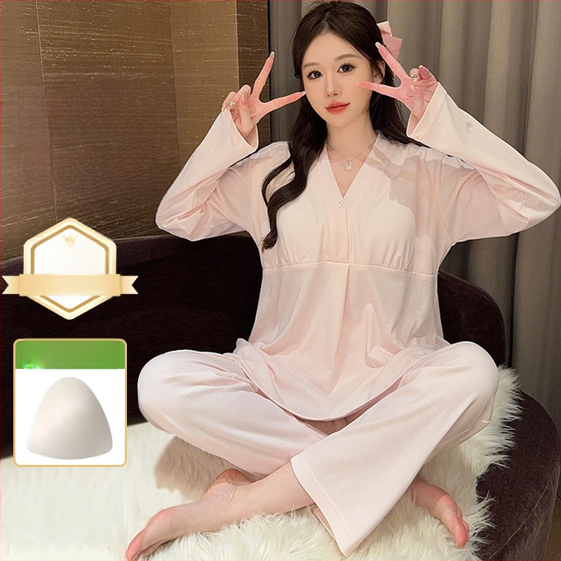 Postpartumski komplet pidžama za dojenje s jastučićima za dojke — 100% pamuk, dugi rukavi, hlače, proljetno-jesenski stil