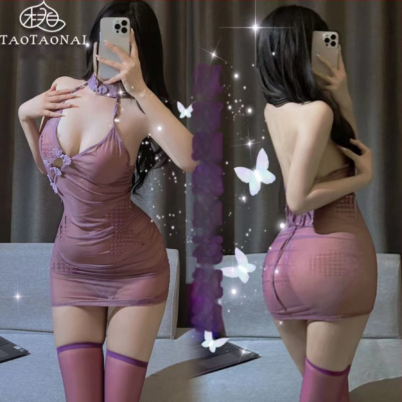 Cheongsam suknelė su drugelio spaudu, tinklinis skaidrumo dizainas; poliesterio audinys, 90–95% poliesterio turinys; moterims; vaidmens žaidimas: balo karalienė