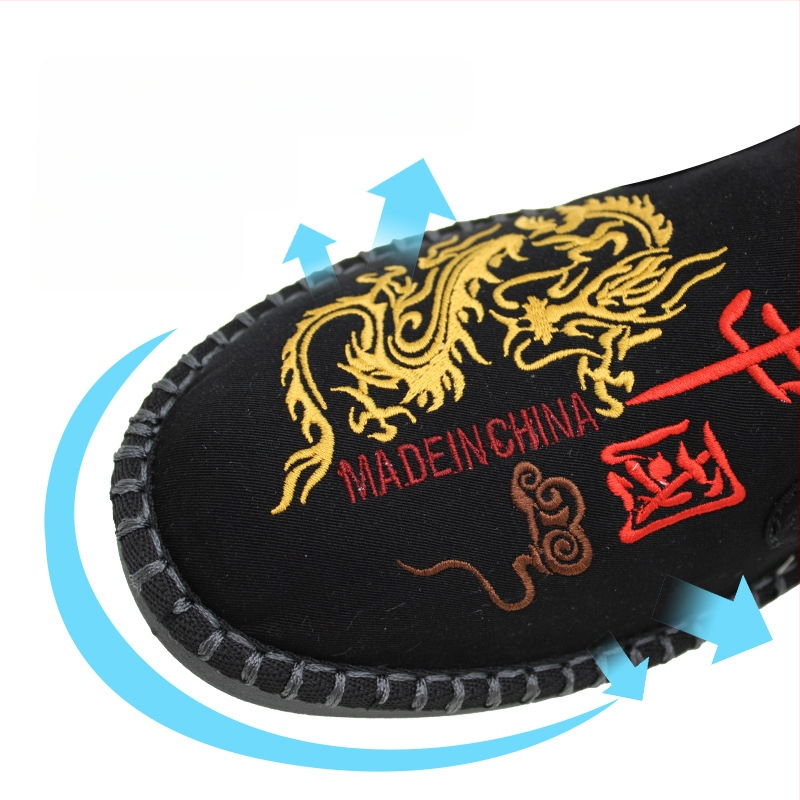 Vīriešu auduma kurpes ar izšuvumiem, elpojošas, ērtas uzvilktšanai ar elastīgu jostu, apaļš purns, PU zole, iekšējais zolītis no bambusa šķiedrām