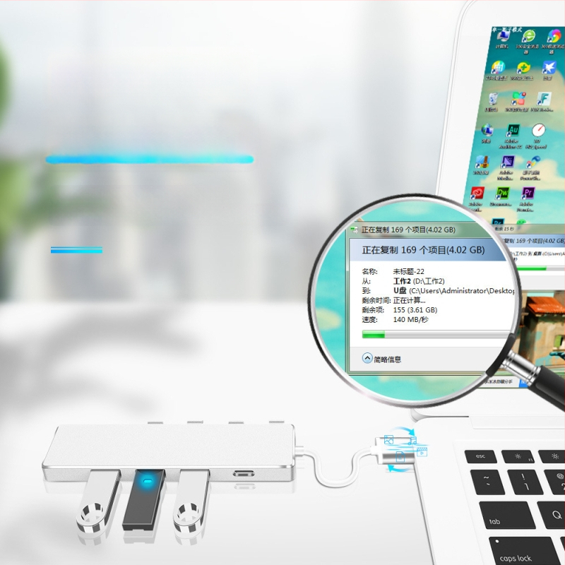 USB 3.0 OTG hubas su 4 jungtimis, duomenų perdavimo greitis 5 Gbps, be išorinio maitinimo