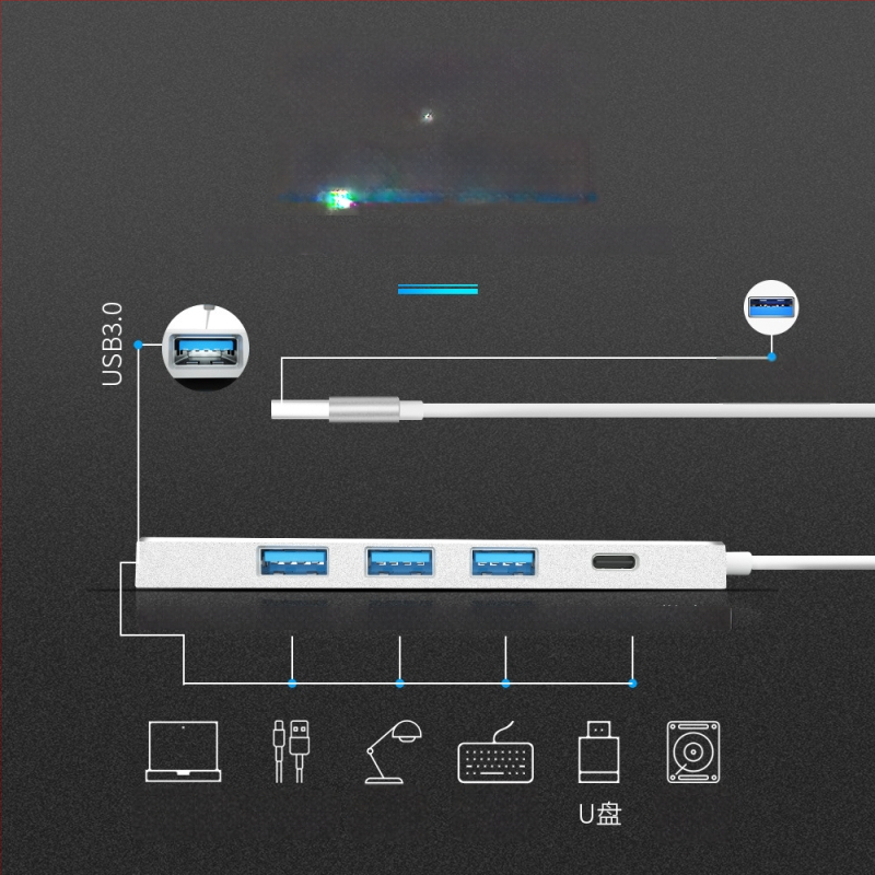 USB 3.0 OTG hubas su 4 jungtimis, duomenų perdavimo greitis 5 Gbps, be išorinio maitinimo