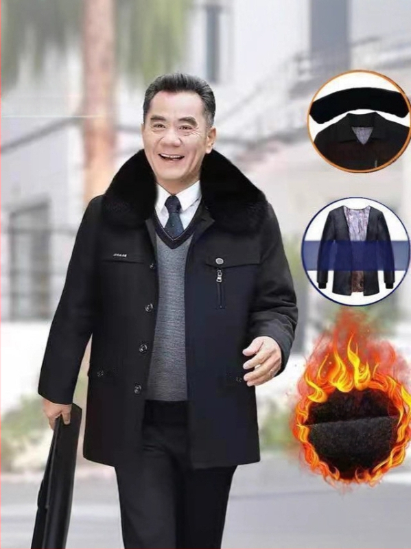 Vyrų žieminė striukė su medvilnine įdėklu senjorams, su nuimamomis rankovėmis, apykaklė – atlap, papildomai stora, užtrauktukas viengubas, vidutinio ilgio