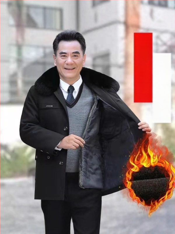 Vyrų žieminė striukė su medvilnine įdėklu senjorams, su nuimamomis rankovėmis, apykaklė – atlap, papildomai stora, užtrauktukas viengubas, vidutinio ilgio