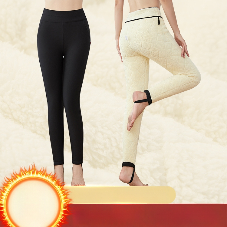 Naiste termokõrvalised püksid — ülisuure paksusega, kõrge vöökohal, polüesteri ja mulberry siidi segu, 3D muster, kitsas lõige