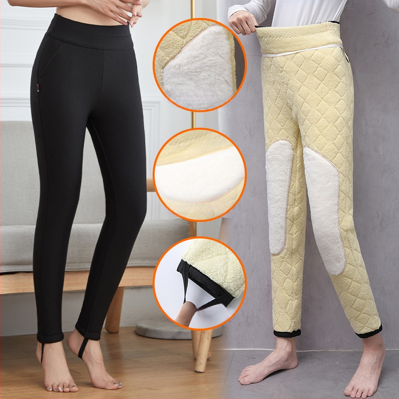 Naiste termokõrvalised püksid — ülisuure paksusega, kõrge vöökohal, polüesteri ja mulberry siidi segu, 3D muster, kitsas lõige