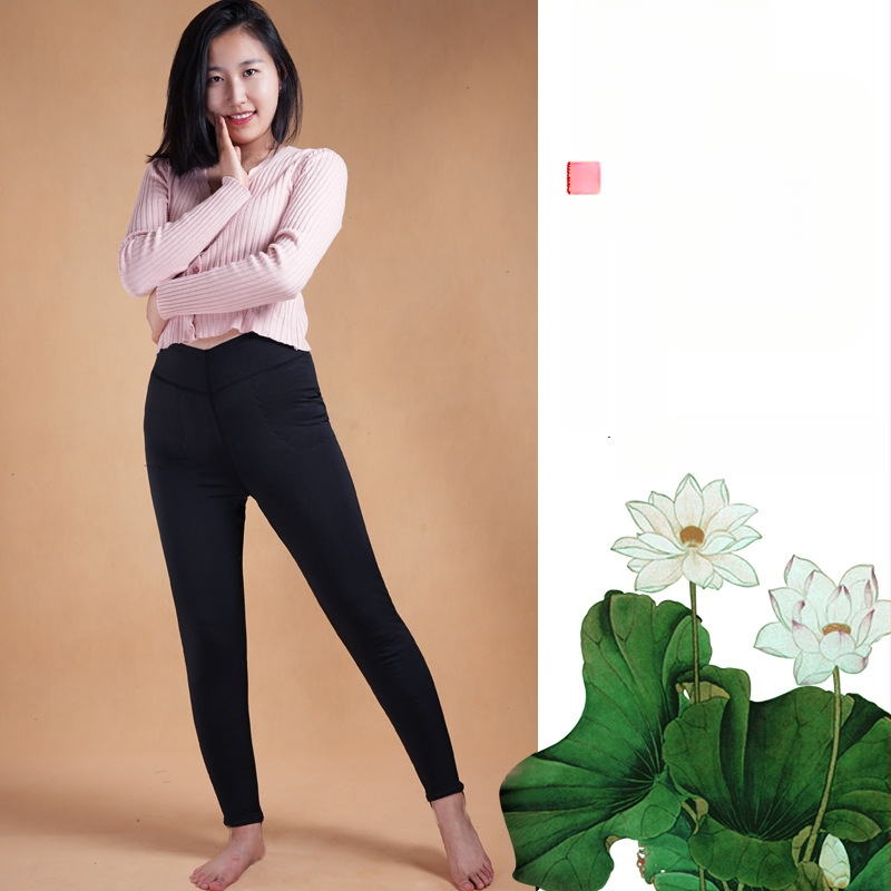 Naiste termilised püksid nailonist koos puuvillase täidisega, kõrge vöökoht, kitsas lõige pliiats, keskmise pikkusega, sügis-talv