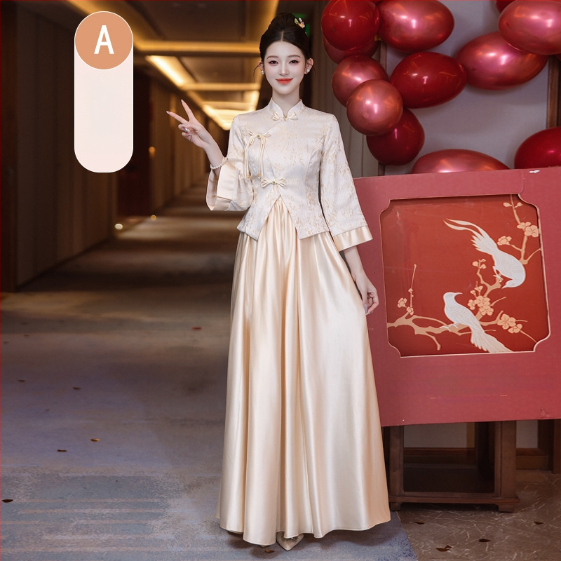 Divu daļu kāzu māsu komplekts ķīniešu stilā, retro, garas piedurknes, mercerizēts poliestera audums