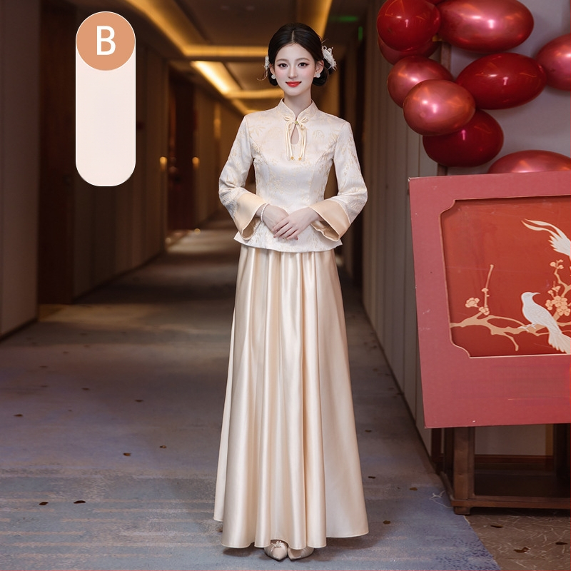 Divu daļu kāzu māsu komplekts ķīniešu stilā, retro, garas piedurknes, mercerizēts poliestera audums