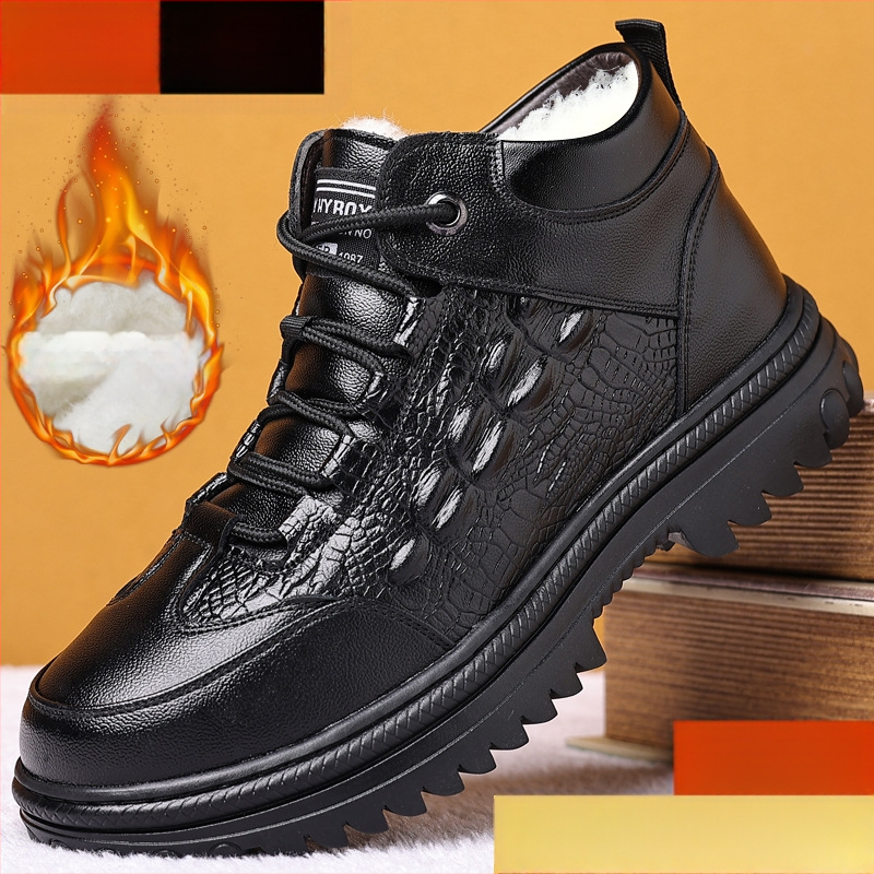 Ziemas vīriešu iekšējās kurpes/mājas apavi ar biezāku PU augšdaļu, gumijas zole, plakana papēde, pretslīdēšana, silda