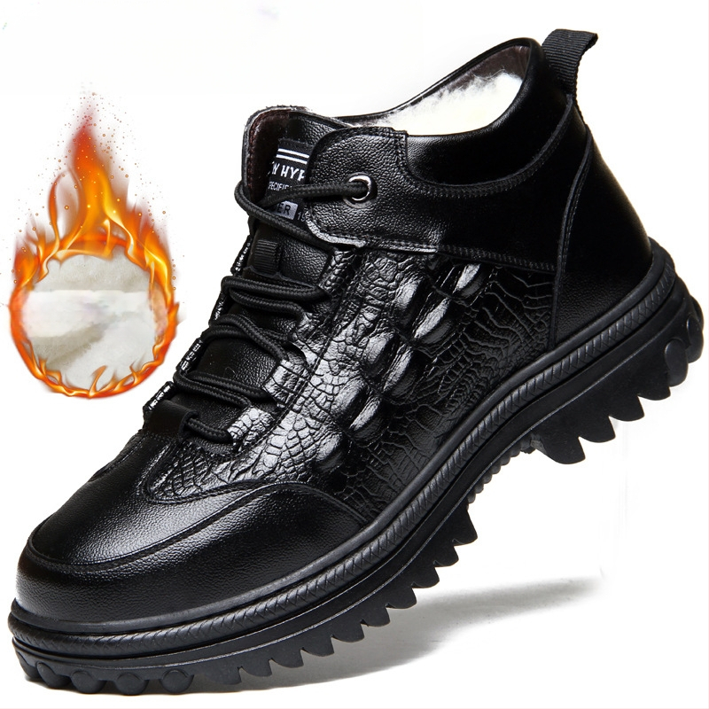 Ziemas vīriešu iekšējās kurpes/mājas apavi ar biezāku PU augšdaļu, gumijas zole, plakana papēde, pretslīdēšana, silda