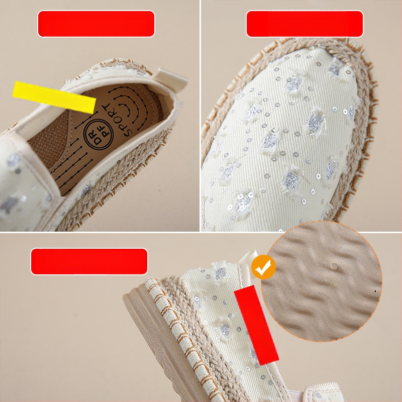 Ženske platnene ljetne cipele slip-on, prozračne udahane i lake, niski vamp, okrugli prst, platnena gornja, gumena potplat