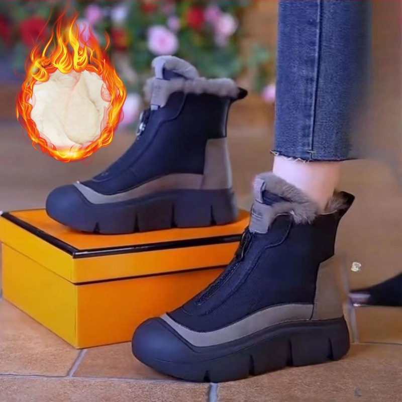 Senxingyu Sieviešu ziemas sniega zābaki, ar fleece iekšējo oderi, PU augšdaļa zem potītes, bieza zole, priekšējais rāvējslēdzējs