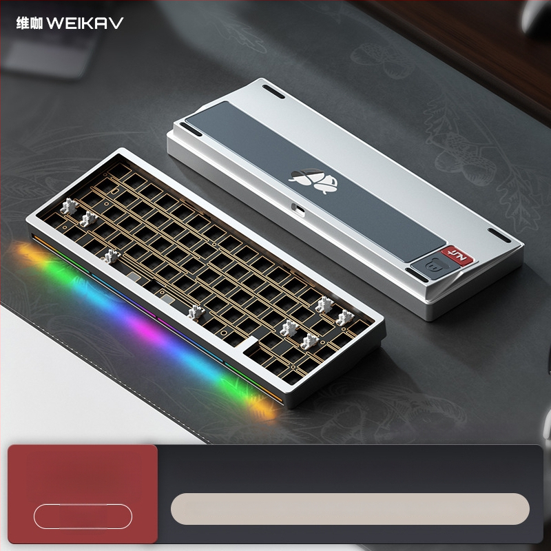 Weikav Nut65 Trijų režimų aliumininė gasket klaviatūros rinkinys su RGB apšvietimu, laidinis, iki 87 klavišų