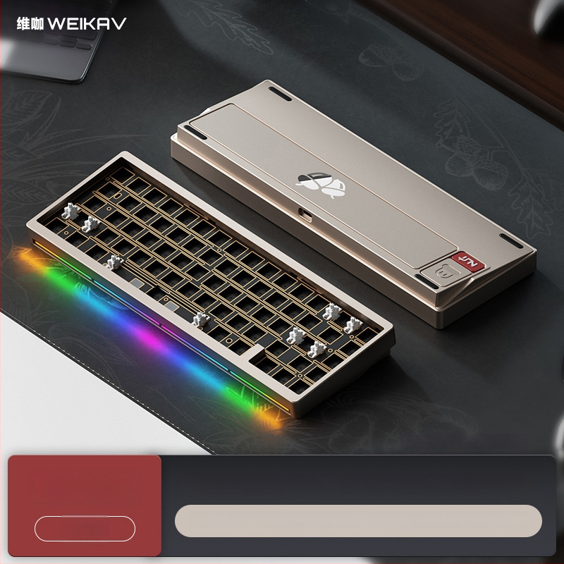 Weikav Nut65 Trijų režimų aliumininė gasket klaviatūros rinkinys su RGB apšvietimu, laidinis, iki 87 klavišų