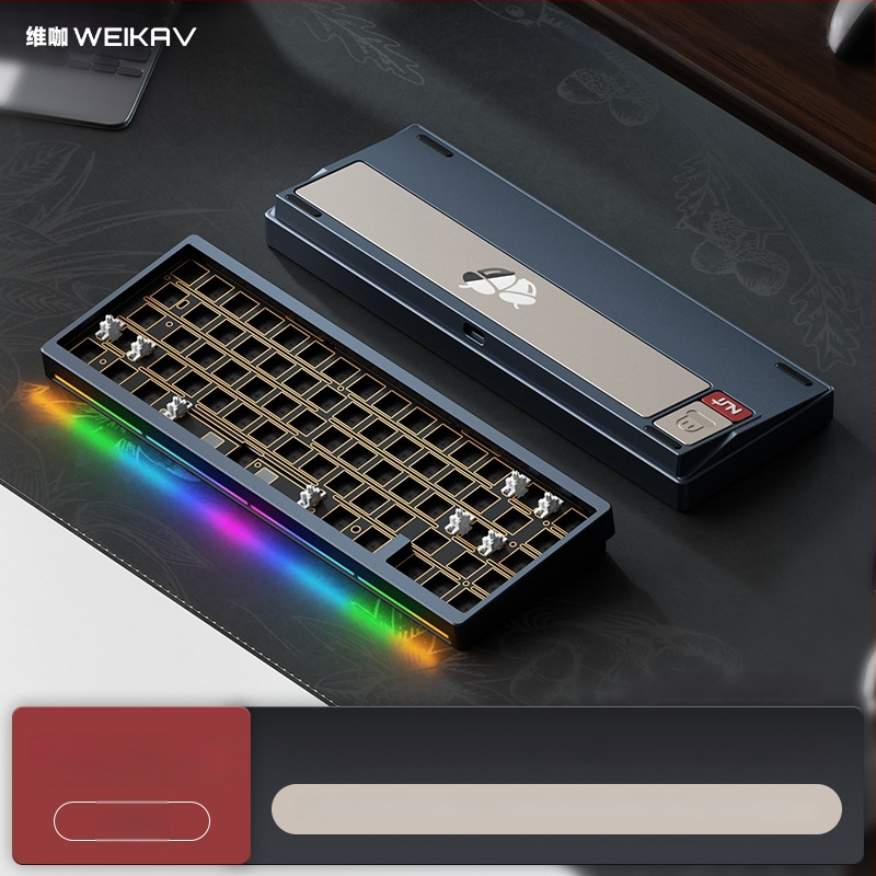 Weikav Nut65 Trijų režimų aliumininė gasket klaviatūros rinkinys su RGB apšvietimu, laidinis, iki 87 klavišų