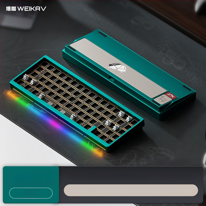 Weikav Nut65 Trijų režimų aliumininė gasket klaviatūros rinkinys su RGB apšvietimu, laidinis, iki 87 klavišų