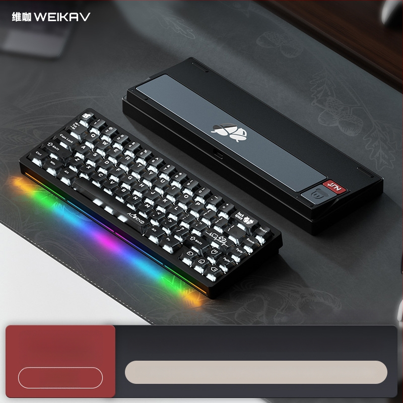 Weikav Nut65 Trijų režimų aliumininė gasket klaviatūros rinkinys su RGB apšvietimu, laidinis, iki 87 klavišų