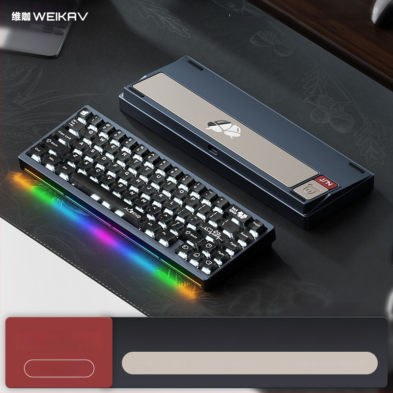 Weikav Nut65 Trijų režimų aliumininė gasket klaviatūros rinkinys su RGB apšvietimu, laidinis, iki 87 klavišų