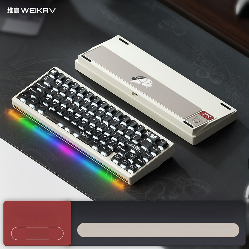 Weikav Nut65 Trijų režimų aliumininė gasket klaviatūros rinkinys su RGB apšvietimu, laidinis, iki 87 klavišų