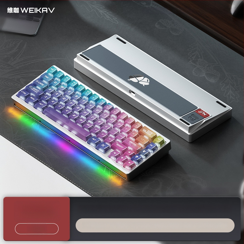 Weikav Nut65 Trijų režimų aliumininė gasket klaviatūros rinkinys su RGB apšvietimu, laidinis, iki 87 klavišų