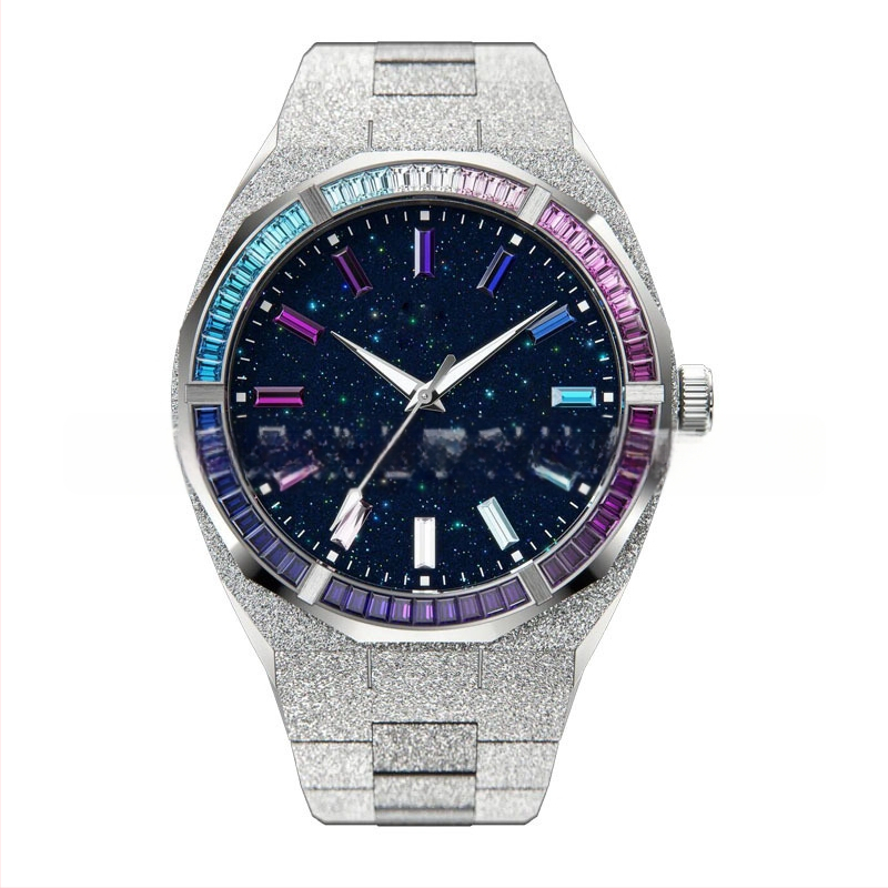Muški sat od nehrđajućeg čelika s dijamantnom ukrasom, kvarc, vodootporan do 50m, poslovni stil, promjera brojčanika 42 mm