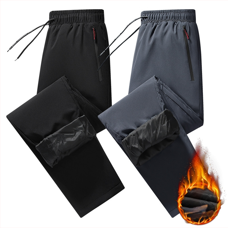 Muške zimske hlače s fleecem, otporne na vjetar i vodu, ravnog kroja, sportsko casual stil