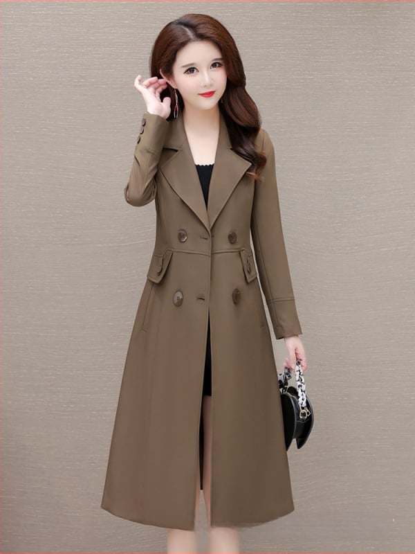 Damski trench coat srednje duljine, jesen 2025, korejski stil, slim fit, elegantan i zreo ženski kaput