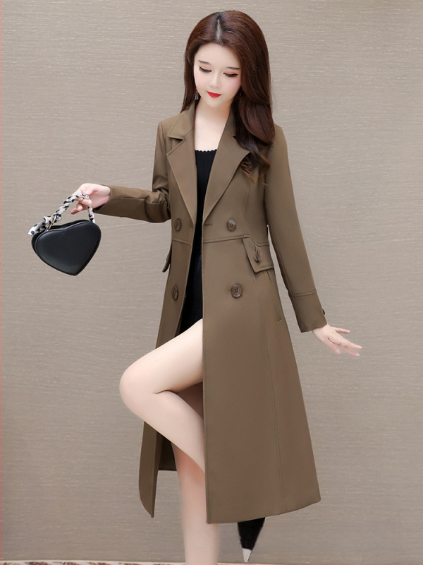 Damski trench coat srednje duljine, jesen 2025, korejski stil, slim fit, elegantan i zreo ženski kaput