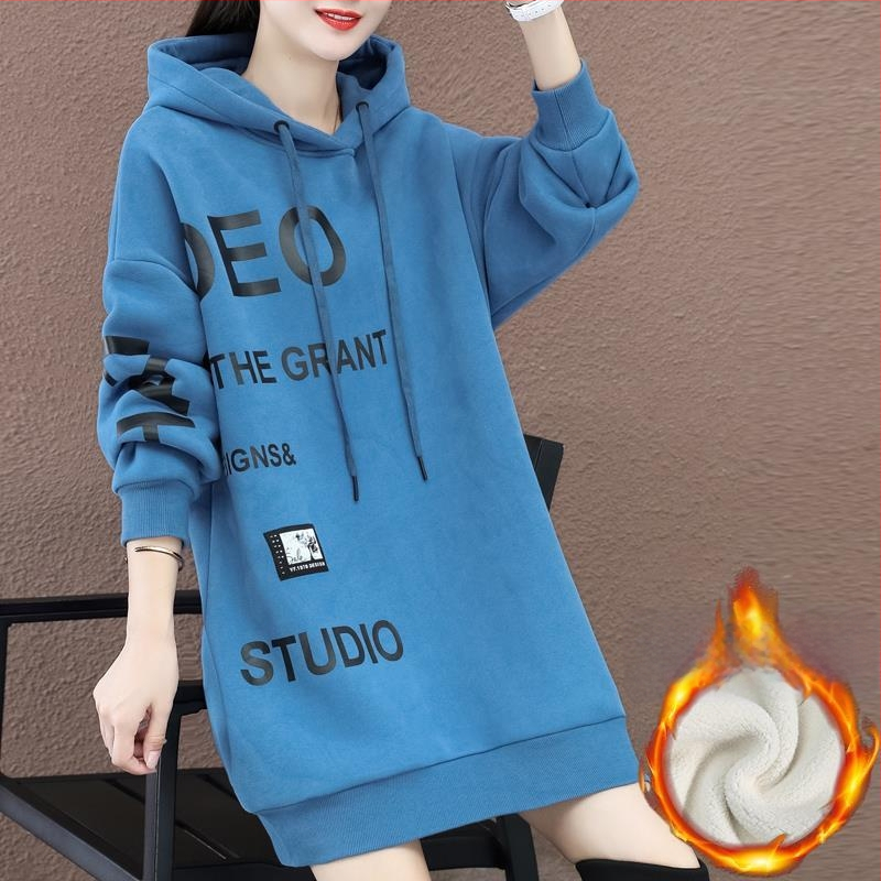 Ženski debeli fleece džemper srednje duljine, zimski model 2024, korejski stil, opušten kroj, velika veličina