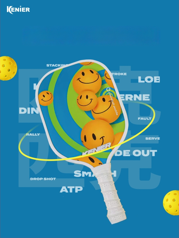 Kenier set reketa za pickleball, drveni, stil crtić, dimenzije 40 × 20 × 1,5 cm, masa 750 g