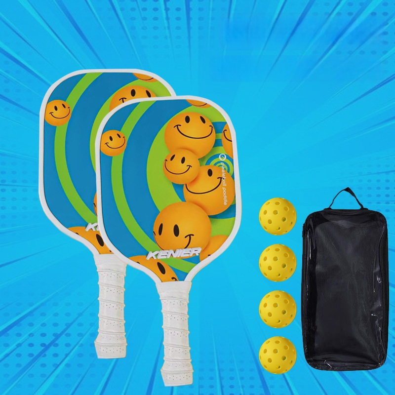 Kenier set reketa za pickleball, drveni, stil crtić, dimenzije 40 × 20 × 1,5 cm, masa 750 g