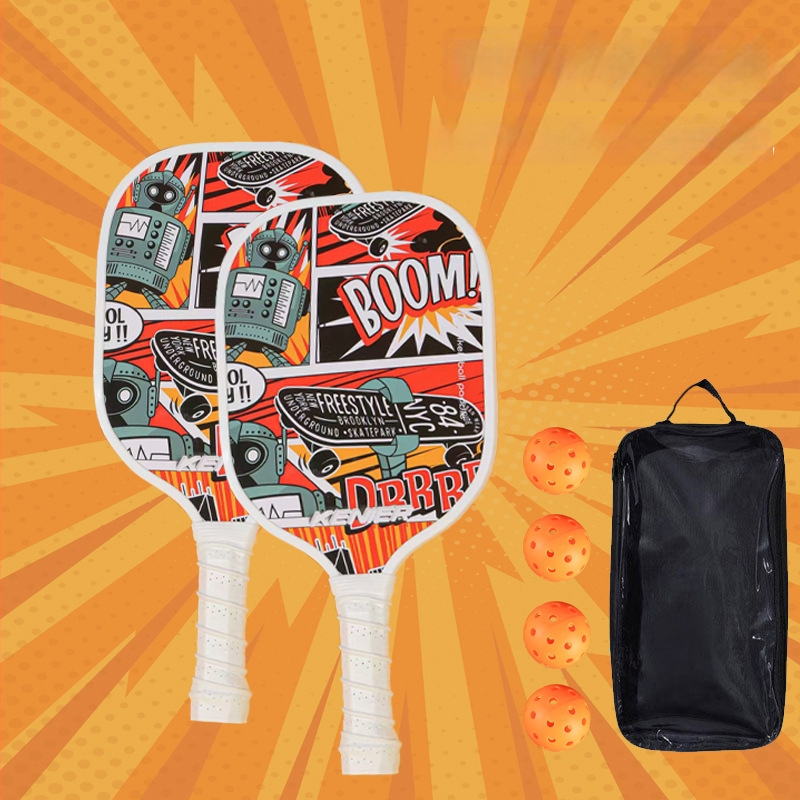 Kenier set reketa za pickleball, drveni, stil crtić, dimenzije 40 × 20 × 1,5 cm, masa 750 g