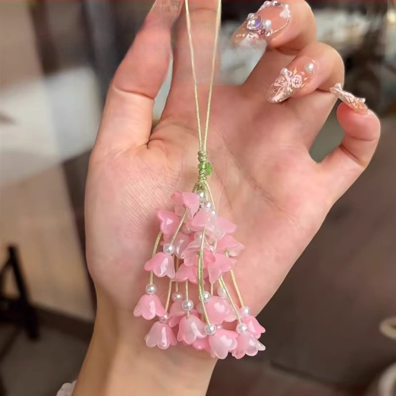 Zeleni privjesak u obliku grozda s Lily of the Valley — ručno izrađen DIY set materijala za lanac za telefon i ukras za torbu