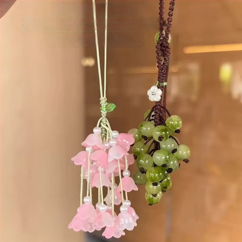 Zeleni privjesak u obliku grozda s Lily of the Valley — ručno izrađen DIY set materijala za lanac za telefon i ukras za torbu
