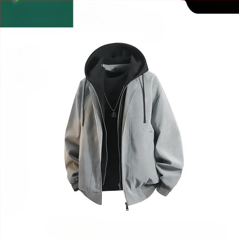 Muška jakna od umjetne kože s kapuljom u američkom stilu, jesenji streetwear, oversize, casual