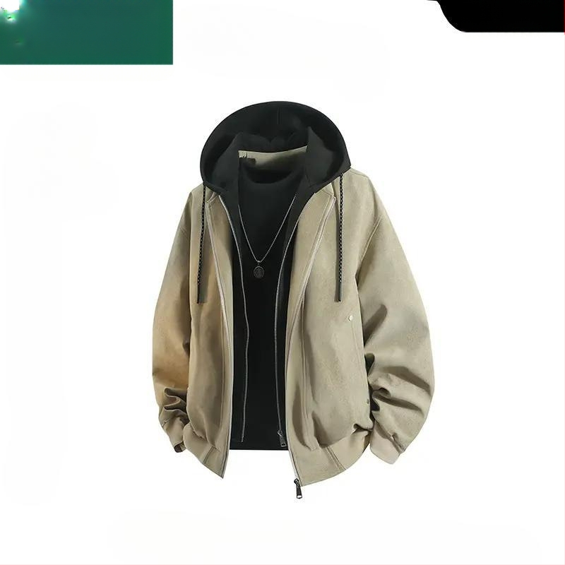 Muška jakna od umjetne kože s kapuljom u američkom stilu, jesenji streetwear, oversize, casual