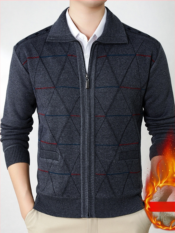 Fliisivoodiga kardigan vanematele meestele, talv 2024, 100% polüester, põhikootud stiil