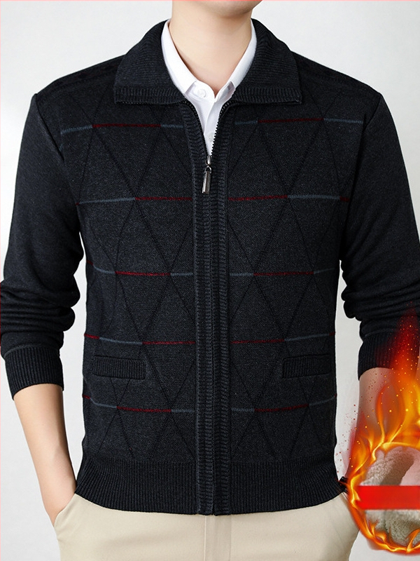 Fliisivoodiga kardigan vanematele meestele, talv 2024, 100% polüester, põhikootud stiil