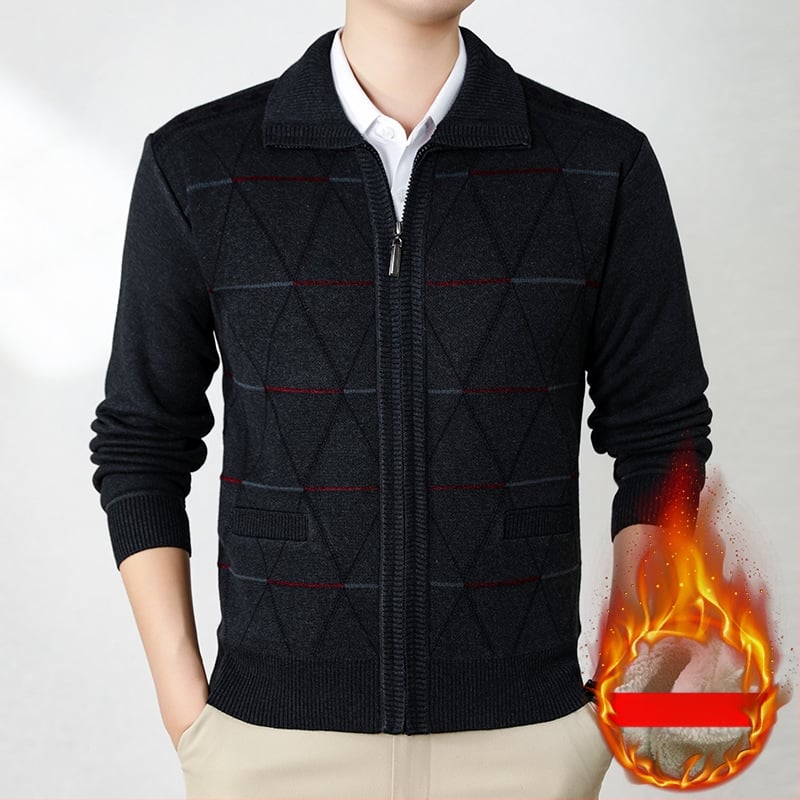 Fliisivoodiga kardigan vanematele meestele, talv 2024, 100% polüester, põhikootud stiil