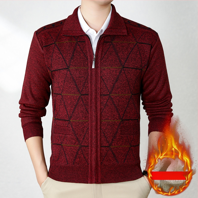 Fliisivoodiga kardigan vanematele meestele, talv 2024, 100% polüester, põhikootud stiil
