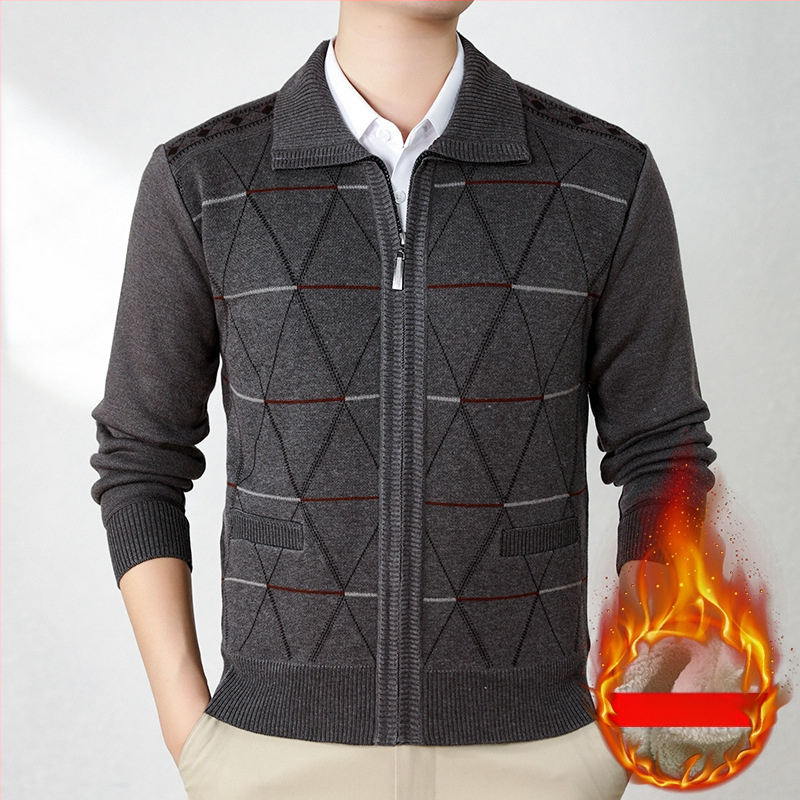 Fliisivoodiga kardigan vanematele meestele, talv 2024, 100% polüester, põhikootud stiil